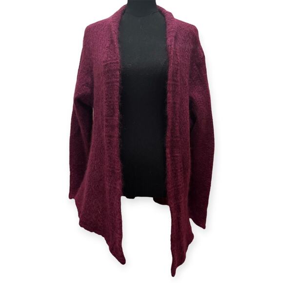 Eileen Fisher Mohair-Blend Open Front Long Sleeves Cardigan Burgundy Size 3X - Picture 1 of 7